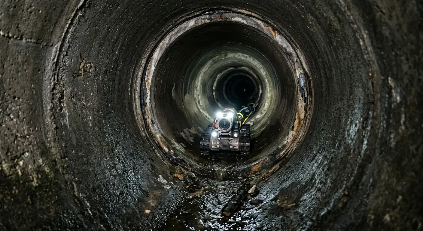 Robotic sewer camera inspecting pipe interior for Sewer Line Cleaning in Upper Saddle River