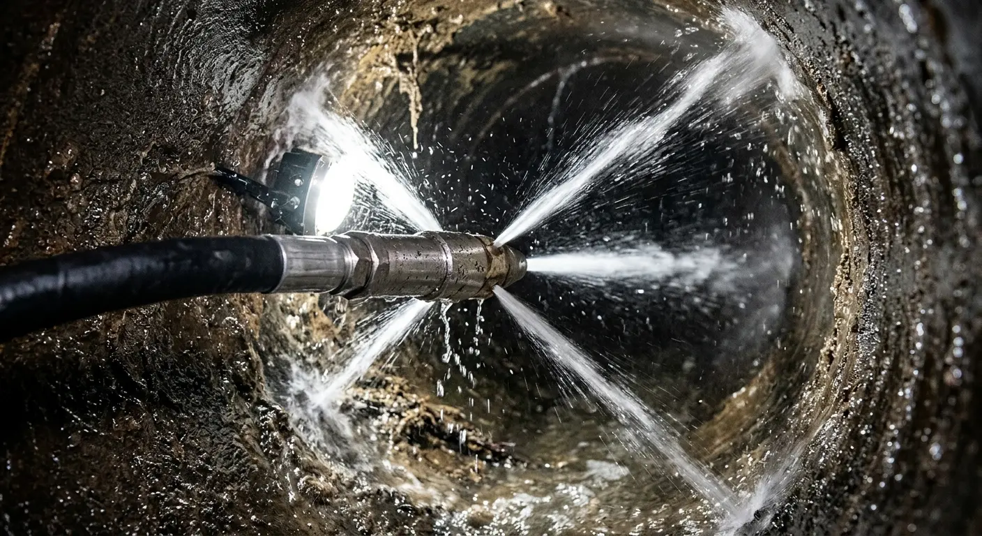 High-pressure hydro jetting nozzle cleaning sewer pipe for Sewer Cleanout in Upper Saddle River
